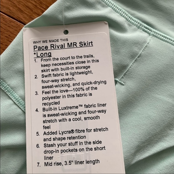🌿LULULEMON PACE RIVAL SKIRT/SKORT TALL-DELICATE MINT-8🌿 - Picture 11 of 13